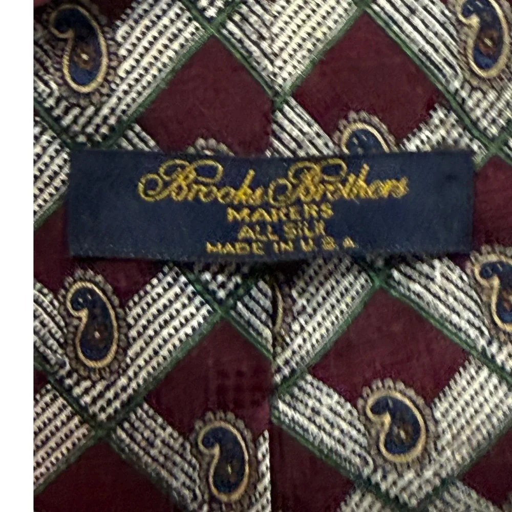 Brooks Brothers Makers Silk‎ Tie Burgundy Paisley Geometric Lattice Made in USA